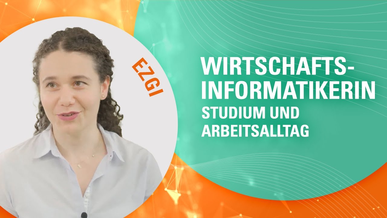 Foto von Ezgi Demir mit der Aufschrift "Wirtschaftsinformatikerin. Studium und Arbeitsalltag.