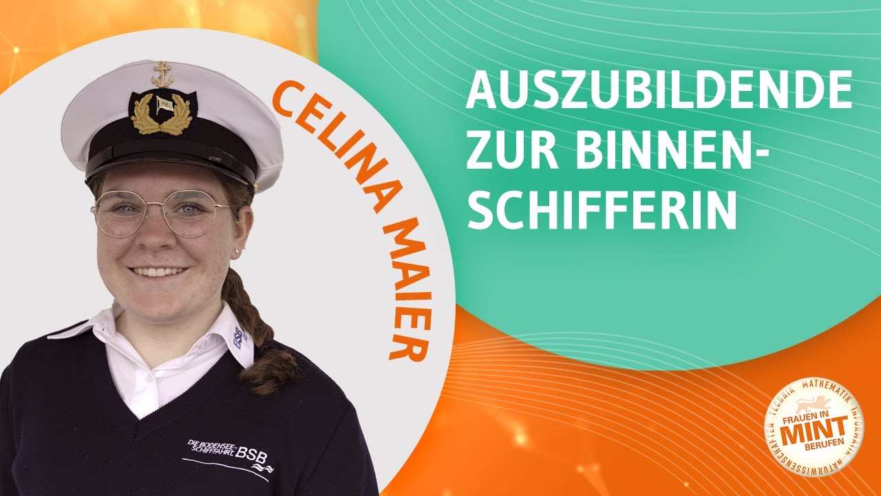 Porträt von Celina Maier mit der Aufschrift Auszubildende zur Binnenschifferin