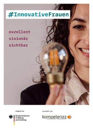 Titelbild der Broschüre mit der Aufschrift "Innovative Frauen: exzellent, visionär, sichtbar"
